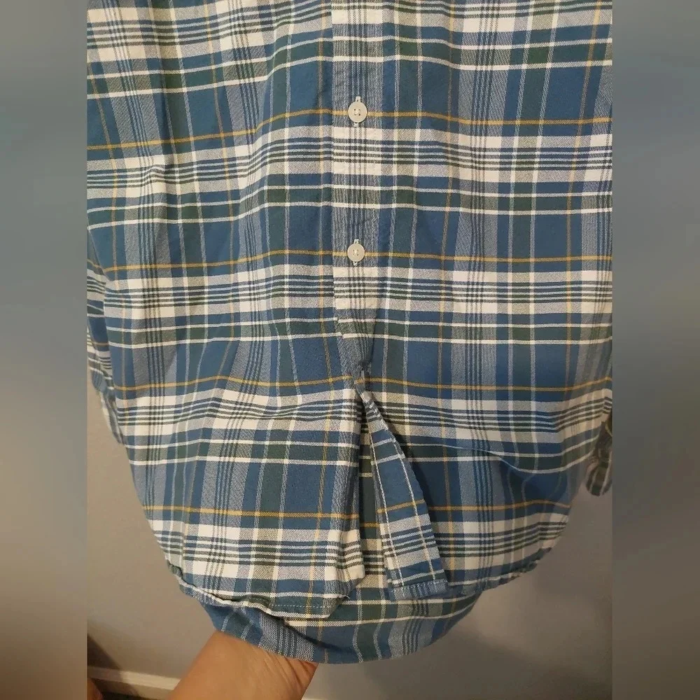 J.Crew slim Oxford Blue Plaid Button Down shirt Mens L Preppy Academia
